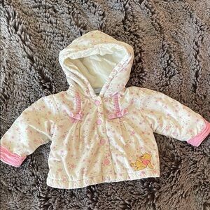 Vintage Winnie The Pooh Disney Cream Baby Jacket Pink Floral Sz 6/9M